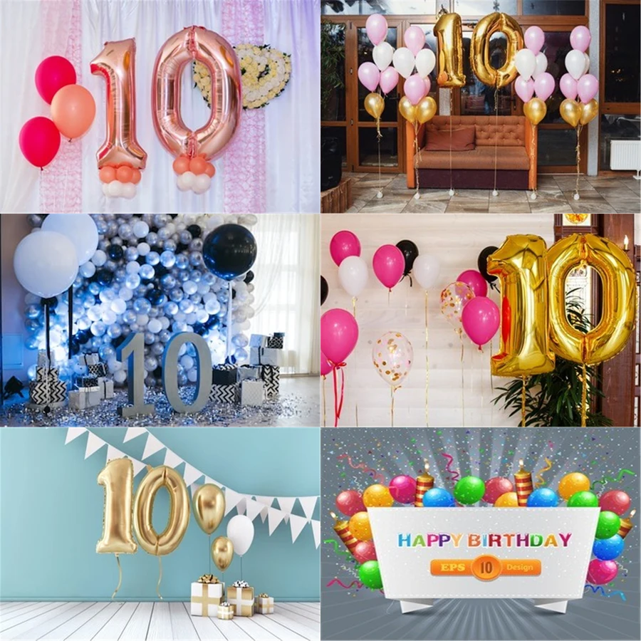 

Реквизит для фотостудии Виниловый фон для фотосъемки десять дней рождения воздушный шар лента Торт Декор десять лет 10 дней рождения украшение
