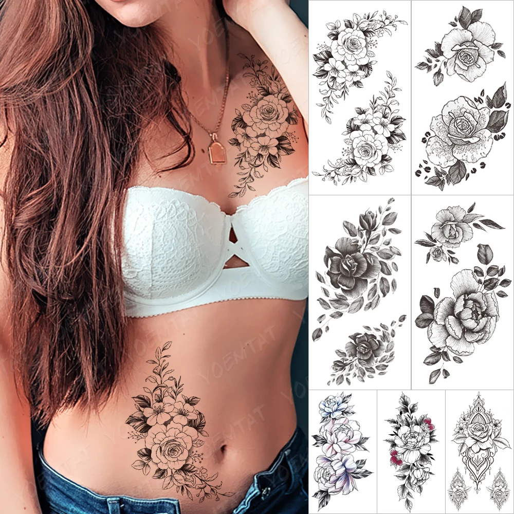 

Waterproof Temporary tatooo Stickers Fruit Winter Jasmine Flower Bird Wing tattoos Back Sexy Body Art Fake tatoo Man Women Black