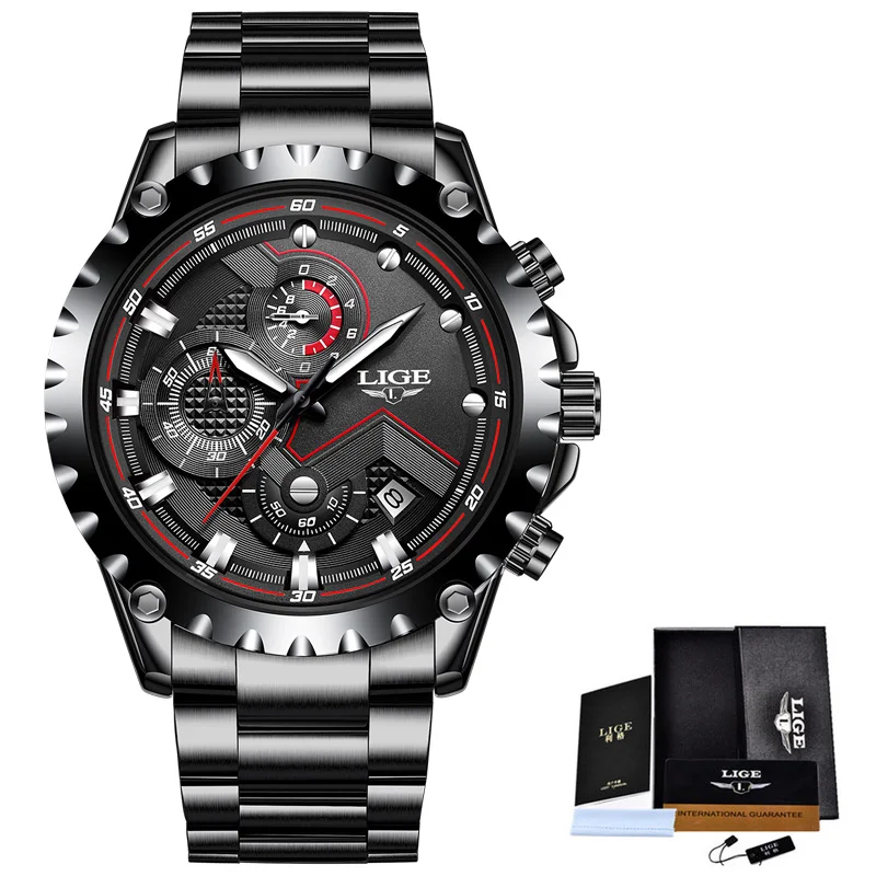 

2020 New LIGE Luxury Brand Man Fashion Full Stainless Steel Quartz Watch Men Military Sport Chronograph Wristwatch Gentleman+Box