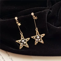 imitation pearls big star clip earrings long stick shiny earings charms