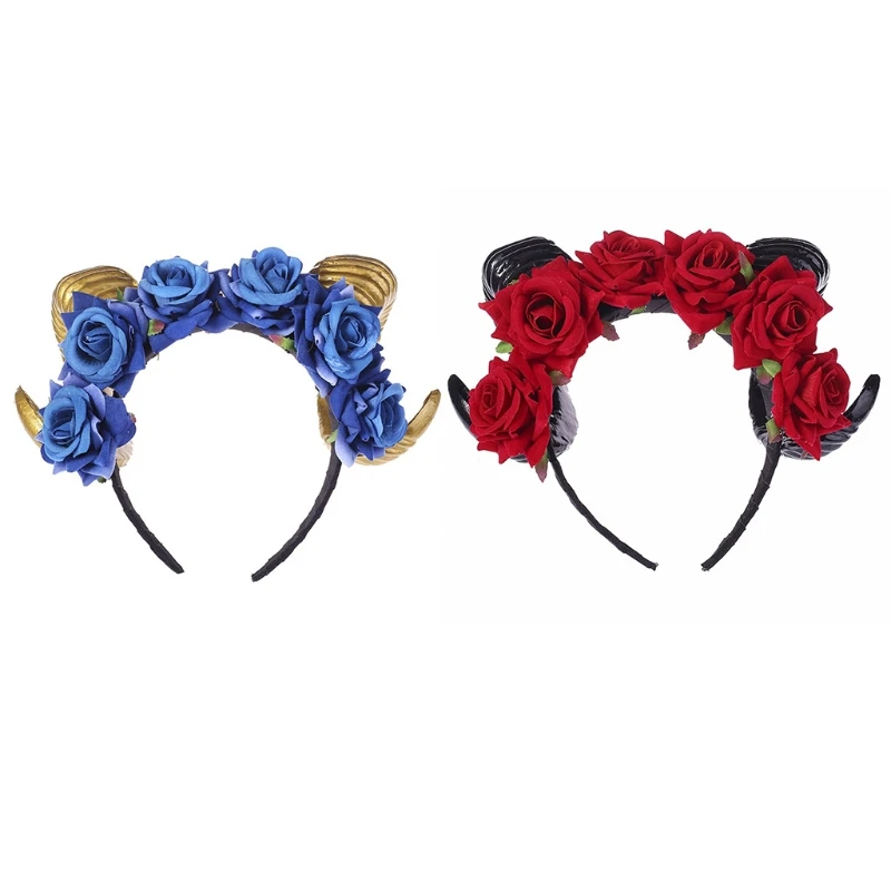 

Аксессуары для волос для Хэллоуина Ox овечья Роговая головная повязка бархатная Роза цветок головной убор