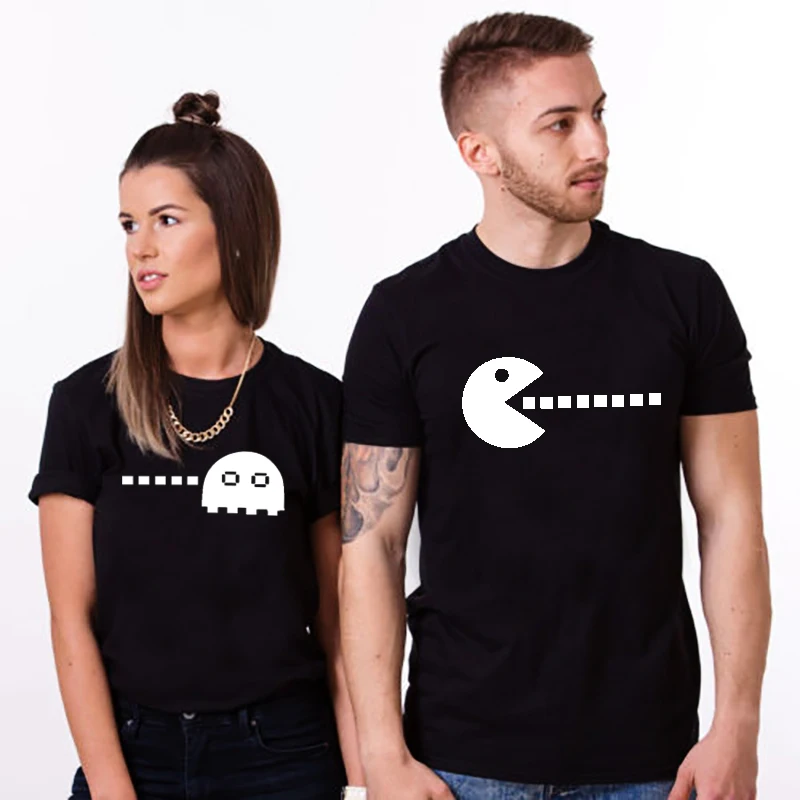 Футболка; парная одежда; футболка Pacman; футболка с надписью «Pacman»; Забавные футболки; подарок на День святого Валентина для свадьбы