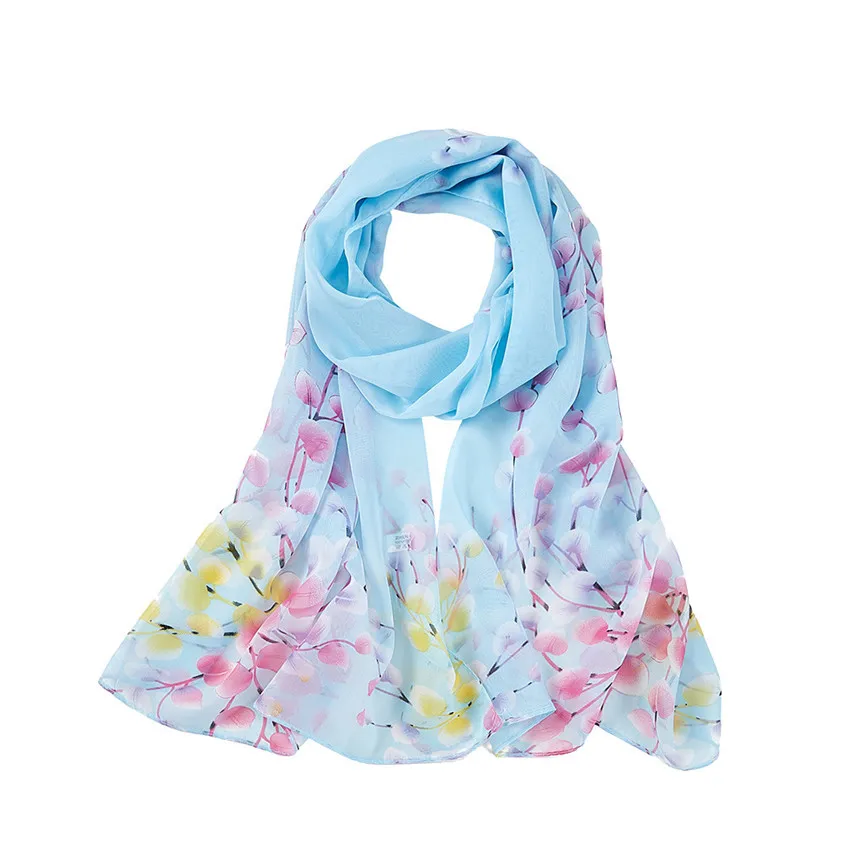 Женский шифоновый шарф мягкий тонкий шелковый шарфы с цветочным принтом