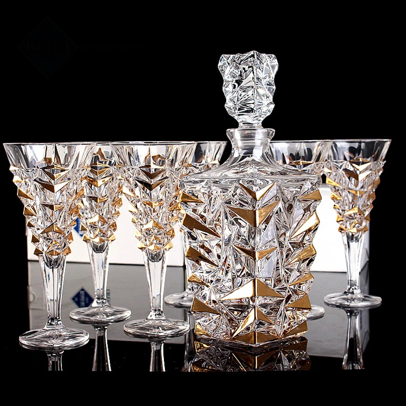 

Whiskey Decanter And Glasses Bar Set, Includes Whisky Decanter And 6 Cocktail Glasses - 7 Piece Set 210311-18