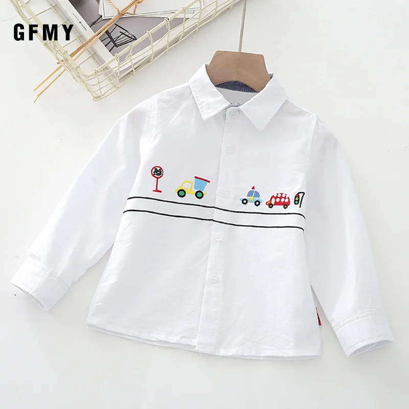 

GFMY 2020 New Spring100% Cotton Full Sleeve Fashion Embroidery Pattern Boy White Shirt 3T-10T Car Pattern Children's Tops 9103