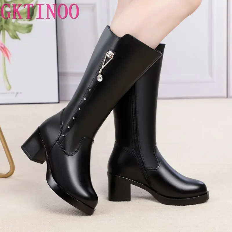 Новинка 2021 зимние женские длинные сапоги GKTINOO из натуральной кожи шерстяные