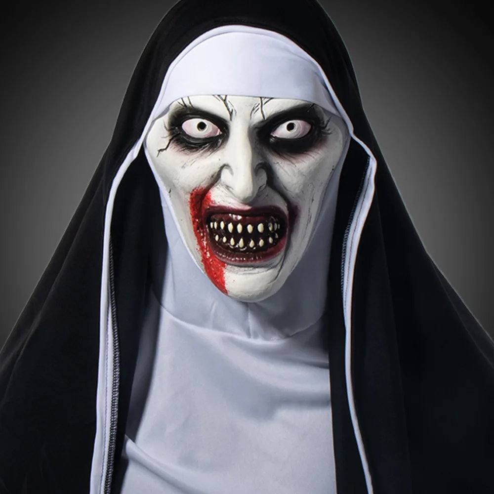 Nun Horror Mask Halloween Ghost Face Thriller Scary Latex Headgear Cosplay Costume Decorative Props Masquerade Mask Accessory halloween horror ghost face cos chainsaw thrilling murder maniac full face dance mask props makeup mask
