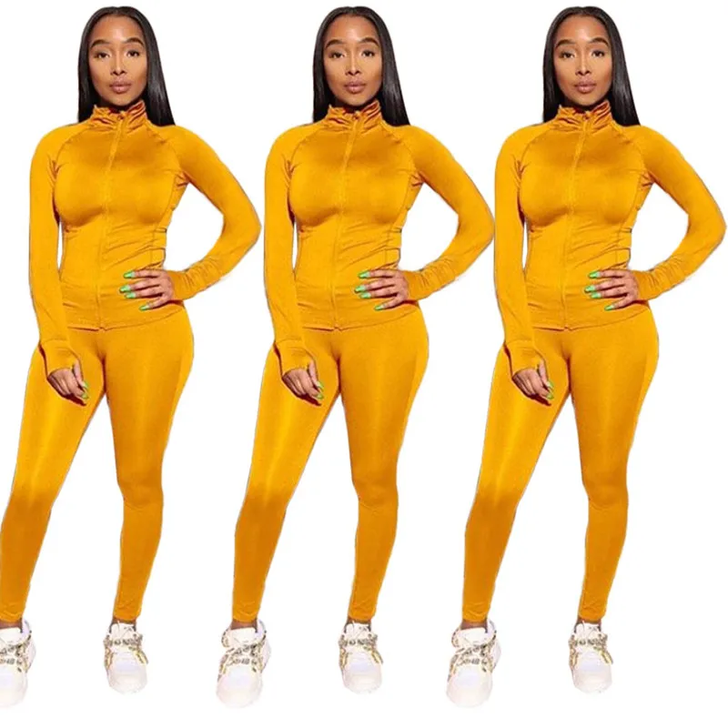 Осень 2 шт. наряды для женщин длинный рукав молния водолазка обычная куртка