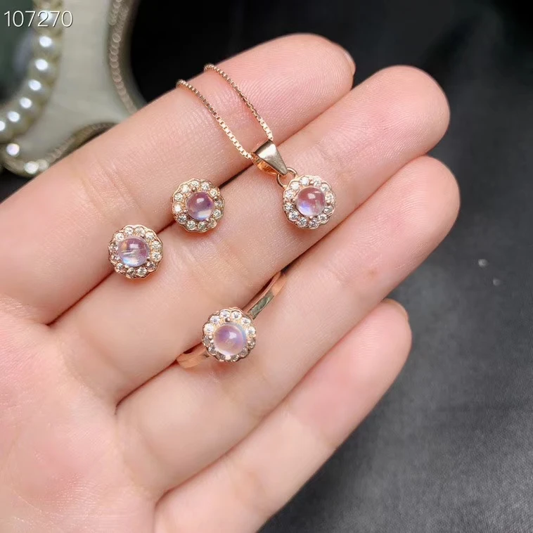 

new natural moonstone ring earrings and necklace jewelry set with 925 silver hot presents style birthday anniversary gift
