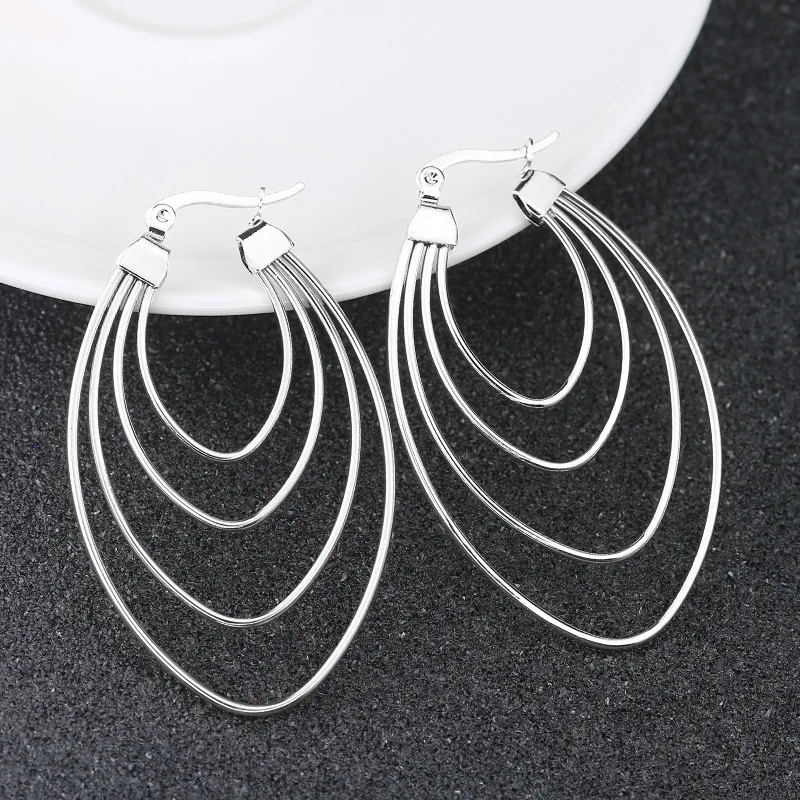 

Fashion Design Multi-layer Oval Overstate Large Hoop Earrings for Women Stainless Steel Metal Geometric Statement Ear Jewelry