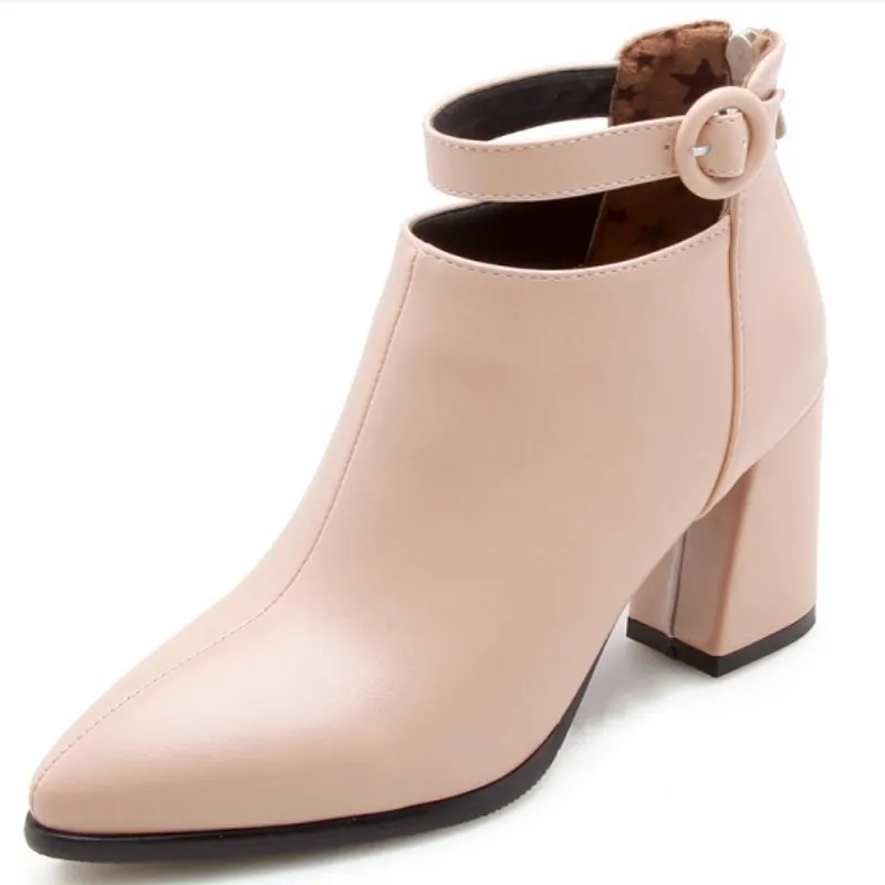 

Fanyuan Pu Leather Women Shoes Platform Zipper All Match Pointed Toe Winter Ankle Boots Women Motocycle Shoes Size 32-47