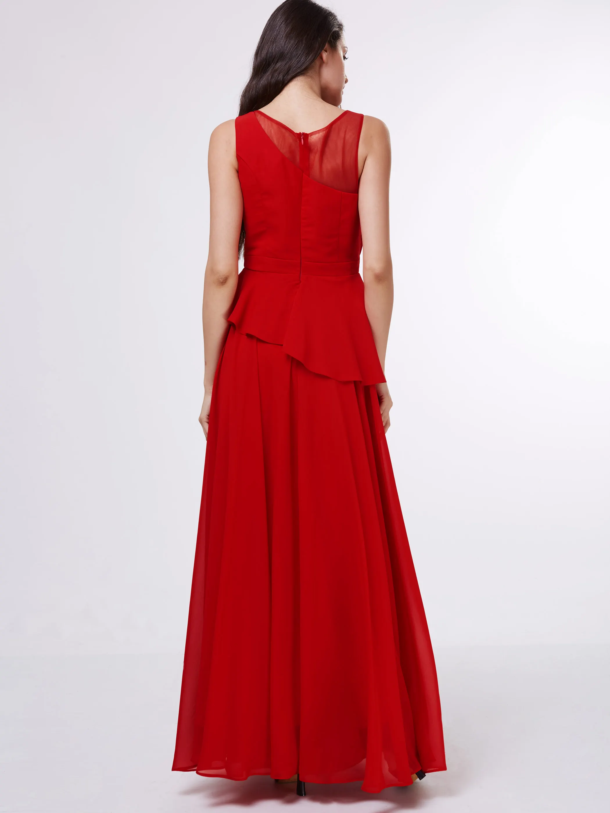 

Women Scoop Long Summer Dress Plain Red Sleeveless A Line Floor Length Dresses Women Black Chiffon Draped Formal Prom Clothing