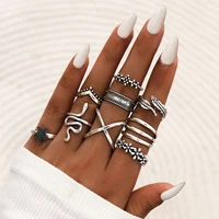 9pcs boho punk snake ring set for women antique sea star charm geometric fashion girls joint finger jewelry accessories