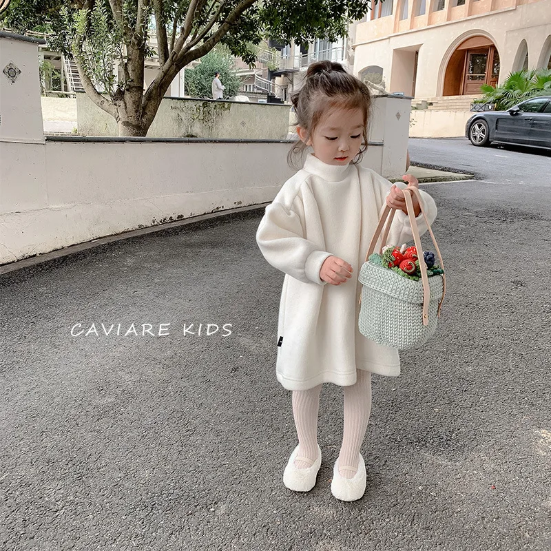 

Детская одежда, новинка зимы 2021, однотонное плотное флисовое бархатное платье для маленьких девочек