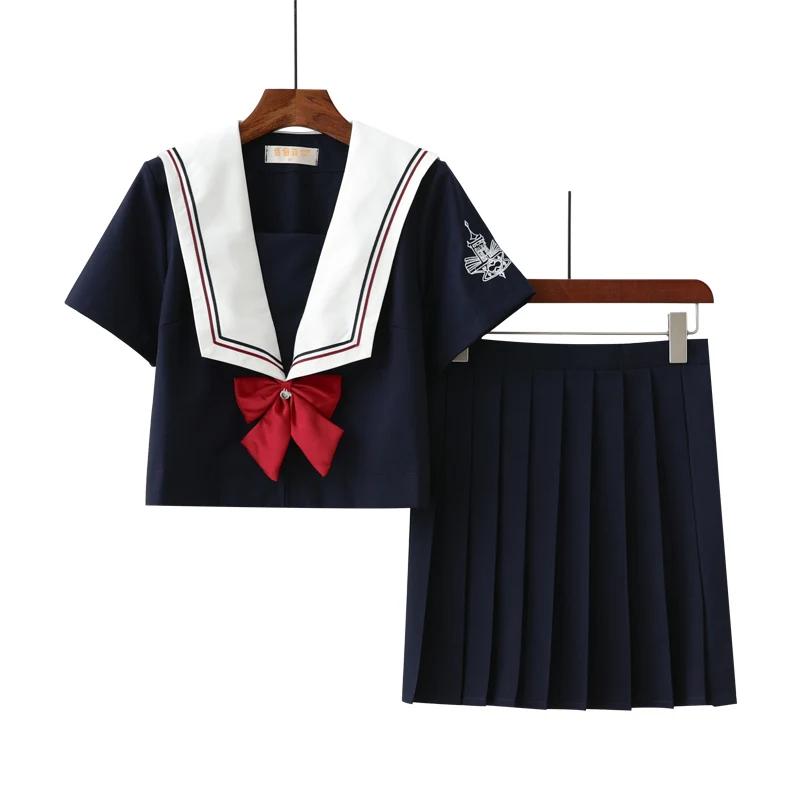 Short Sleeve Set Uhyd S-XXL Зимняя школьная форма хор Униформа моряков синяя школьная девушка аниме костюмы топ юбка и кардиган - Цвет: Short Sleeve Set
