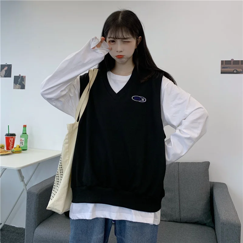 Женский жилет с V-образным вырезом + свободный белый | Женская одежда