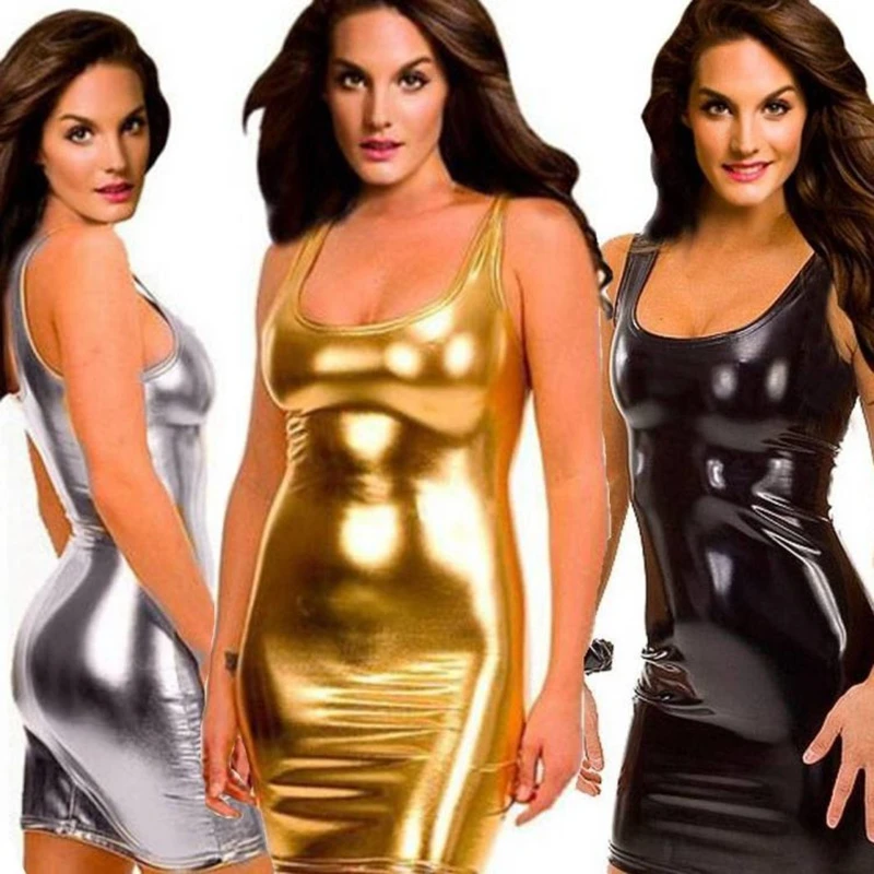 Новые облегающие сексуальное платье тонкий с мокрым эффектом Фетиш связывание