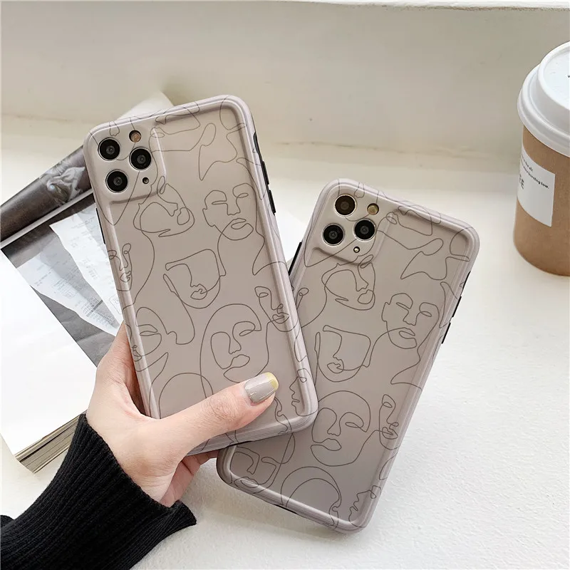 

Abstract Line art painting Phone Case For iphone 11 Pro Max 7 8 plus X XR XS Max SE 2 12 mini Back Cover Retro Pattern Soft Case
