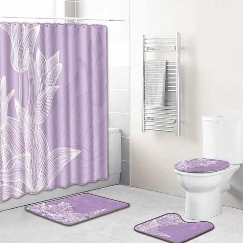 Zeegle 4 шт. набор ковриков для ванной комнаты занавеска душа с крючками