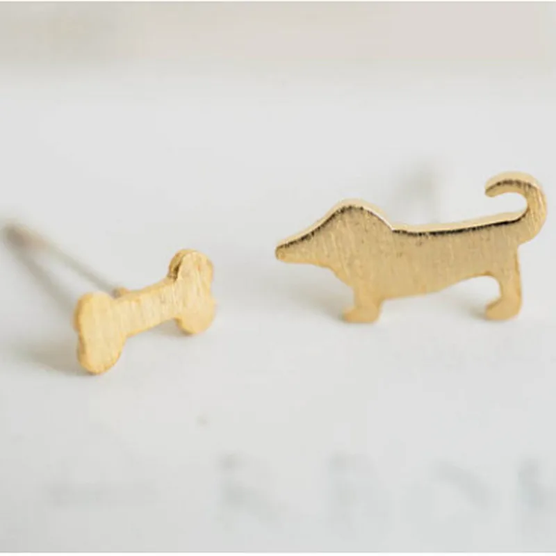 Модные ассиметричные дизайнерские серьги гвоздики в виде собак и костей с левой