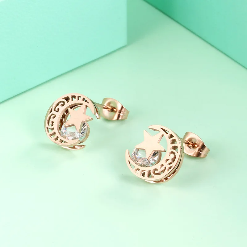 Нержавеющая сталь луна и звезды очарование серьги кольца для женщин из розового