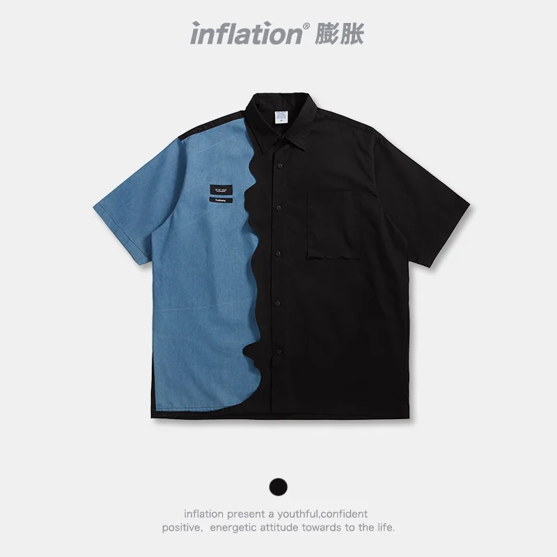 

INFLATION Vintage Colour Block Shirts Men Harajuku Shirts 2021 Summer Korean Style Cool Hip Hop Shirts For Boys 2274TS21