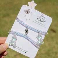 2pcs creative cute bear couple matching friendship magnetic bracelet hair rope wristband magnetic distance bracelet kit jewelry