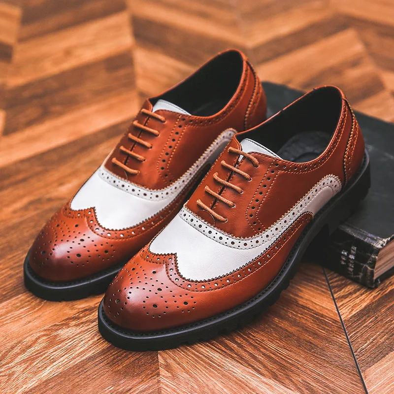 brown 81701 Мужские весенние модные кожаные туфли смешанных цветов, большие размеры 38-48 мужская повседневная обувь свадебные туфли на шнуровке для молодых мужчин, A094 - Цвет: brown 81701