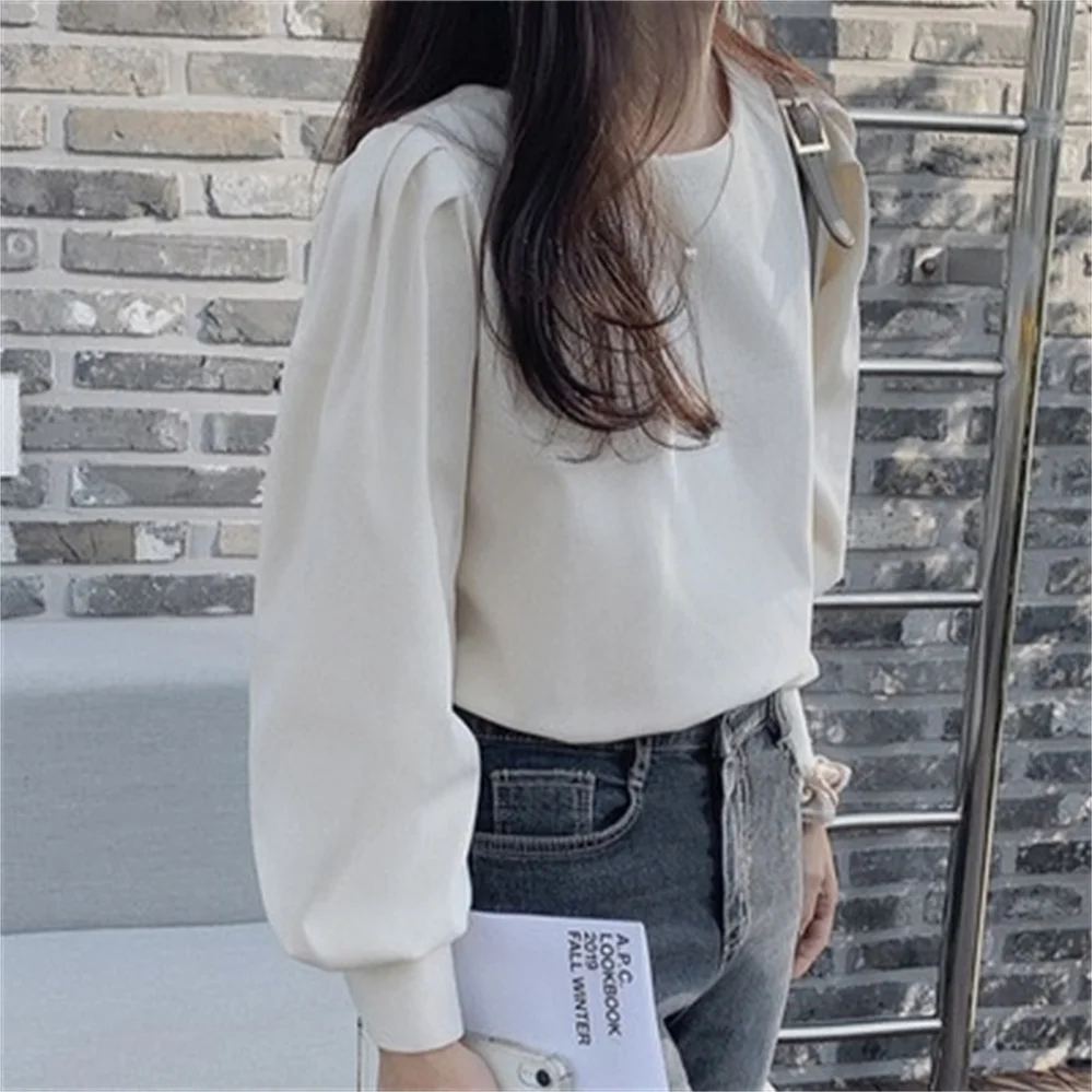 Женская блузка с пышными рукавами элегантная однотонная в Корейском стиле