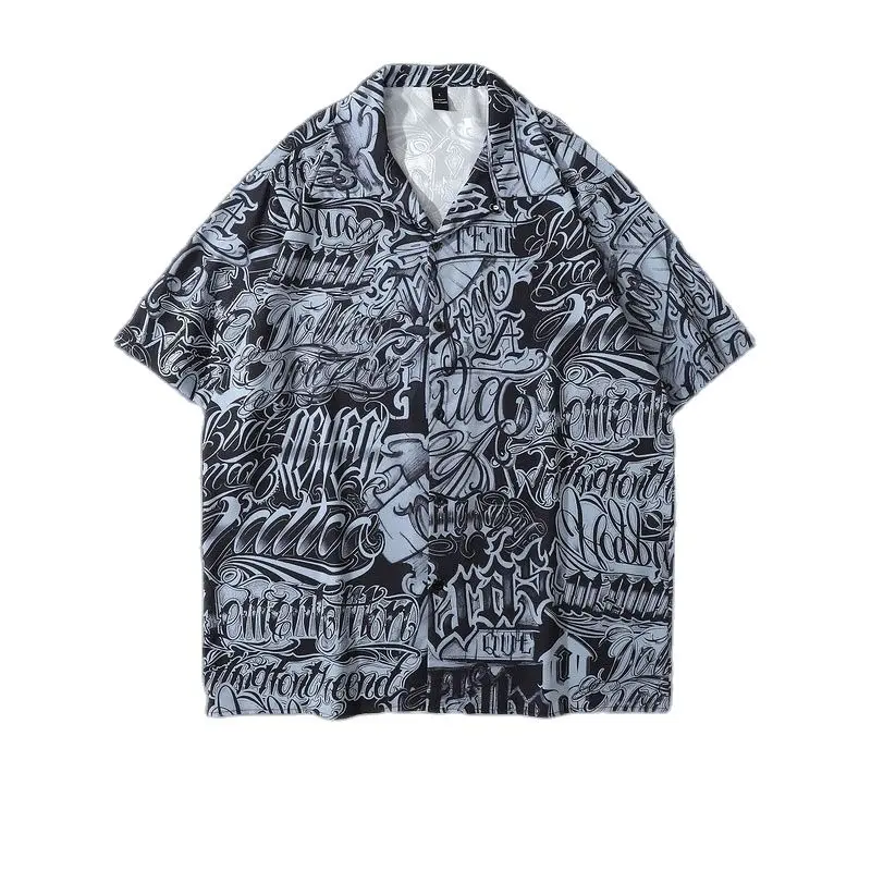 

2021 New Summer Gangsta Casual Button Up Shirt Men Hip Hop Short Sleeve Funny Graphic Shirts Male Clothes Chemise Homme De Luxe