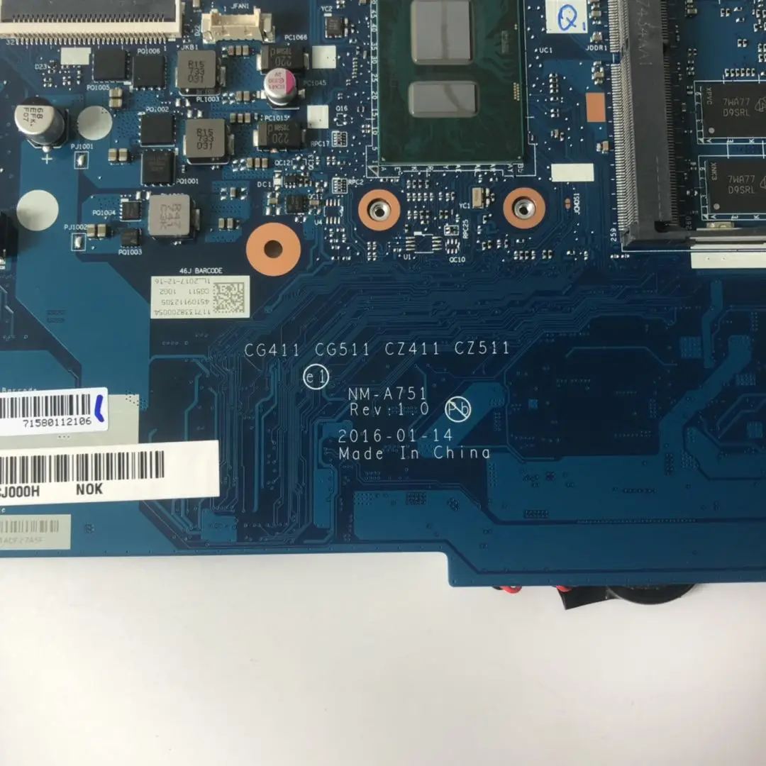 Для применимо к 310 15ISK ноутбук материнская плата I3 6100U VGA(2G) DDR(4G) номер NM A751 FRU 5B20L35890