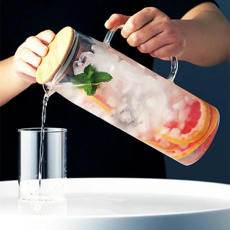 

1.5L Glasses Cold Water Bottle Kitchen Kettle Jars Heat Resistant Glass Water Pitcher Coffee Tea Pot Transparent Decanter Jug