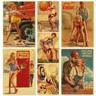 Постер с девушками СССР на заколке, античный домашний декор для комнаты, паба, бара, настенные винтажные постеры из крафт-бумаги, художественная живопись, настенные наклейки