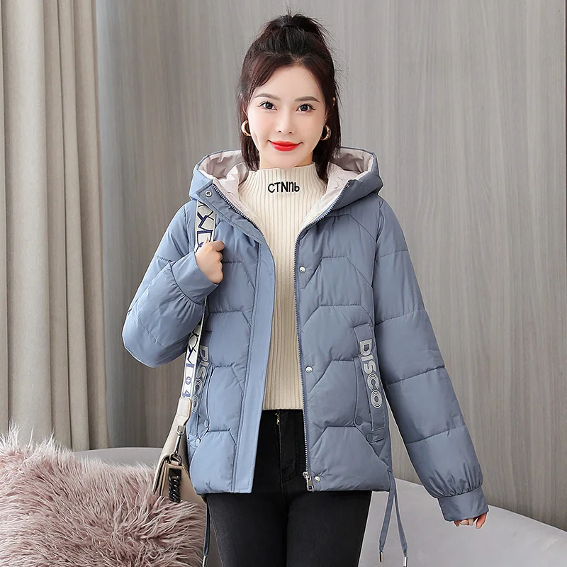 

Hooded Winter Short Women Down Jacket Casual Solid Loose Cotton Padded Coat Letter Print Thick Warm Puffer Jacket for Ladies