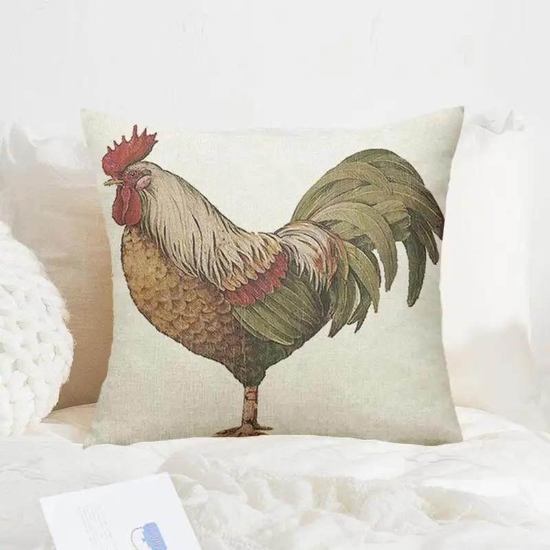

Chicken Linen Pillowcase Oil Painting Hummingbird Bed Hen Rooster Pillow ChildreRetro Cushion Backrest Pillow Throw H3M6
