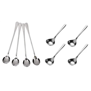 8 Pcs Spoons: 4 Pcs Super Long Round Head Coffee Spoons & 4 Pcs 6.7Inch Long Handle Soup Spoon