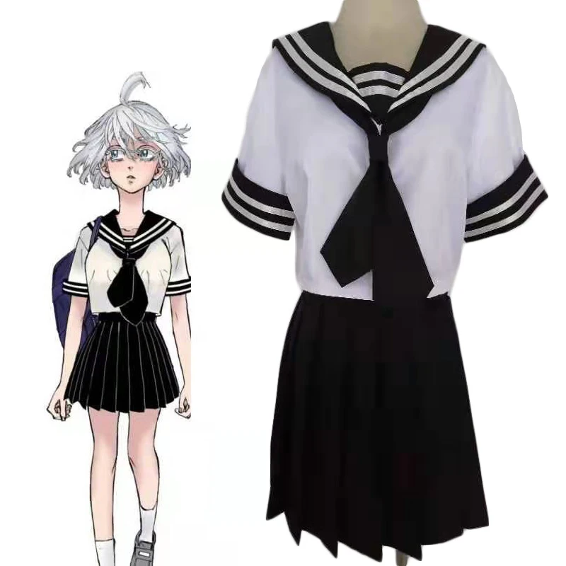 

Tokyo Revengers Brahman Gang Senju Kawaragi Akashi Cosplay Skirt Set White Wig Sailor Suit School Uniform Dress JK Costumes