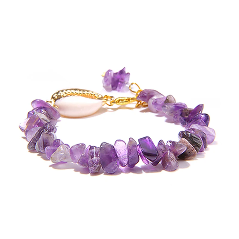 Amethyst Женские браслеты, натуральный фиолетовый флюорит, Амазонит, браслет, оболочка, шарм, чип, бусины, Кристальные браслеты - Окраска металла: Amethyst