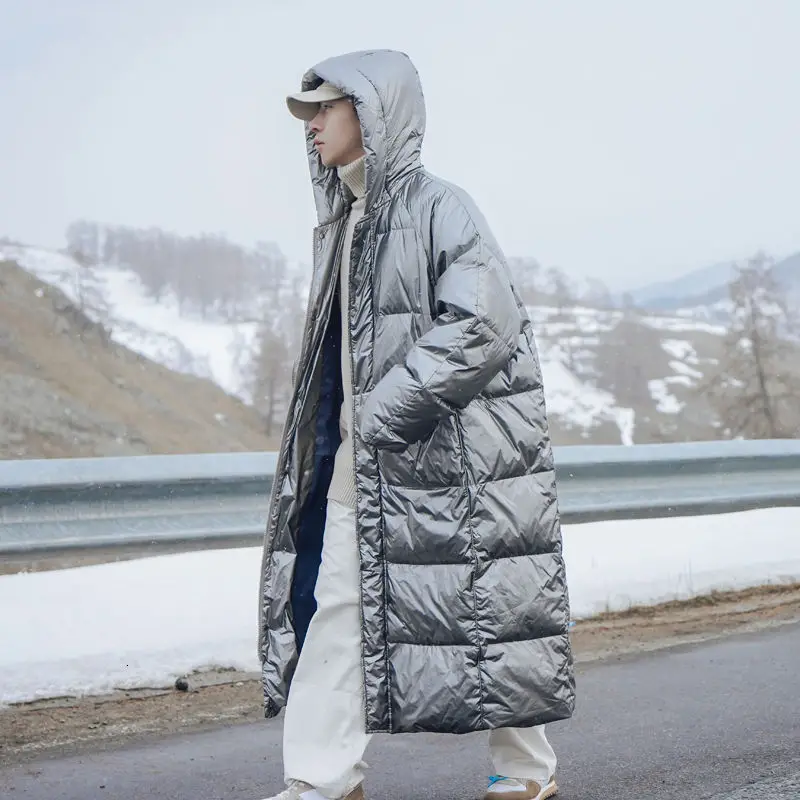 

Winter Down Jacket Men's Warm Fashion Casual Bright Color Hooded Coat Parka Men Loose Korean Oversize Long Coat Mens Clothes
