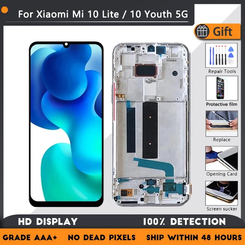 

Super AMOLED для Xiaomi Mi 10 Lite 5G LCD 10 сенсорный экран Замена для Xiaomi Mi 10 Youth 5G LCD сенсорный экран