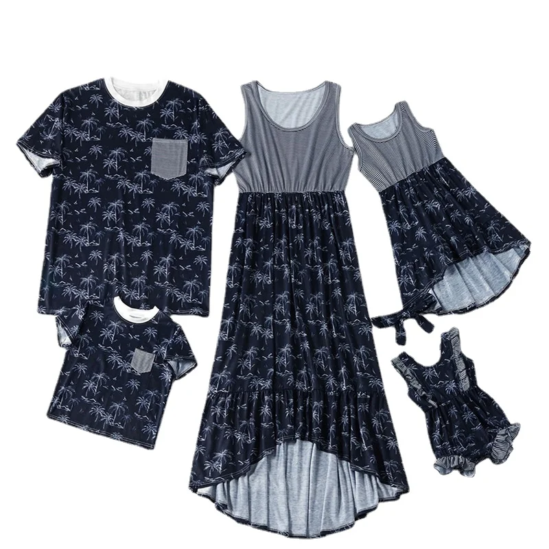 

Summer Family Matching Clothes Coconut Tank Print Sleeveless Dress T-Shirt Rompers Family Look Clothes