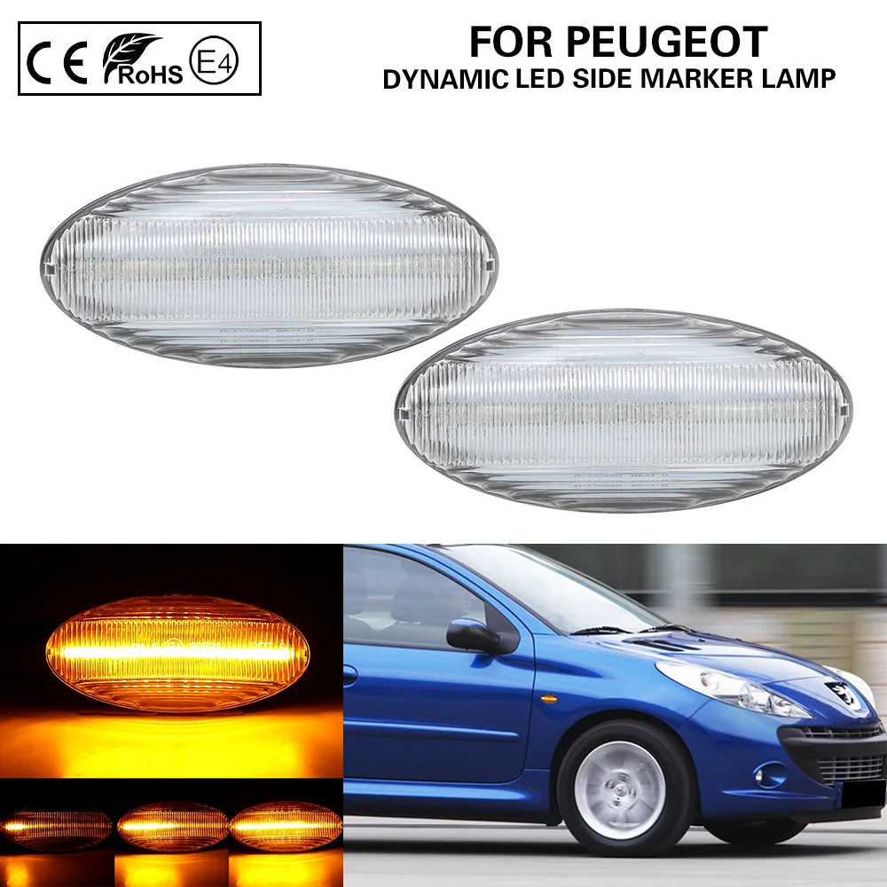 

2X Clear Dynamic LED Side Marker Lamp turn signal light for Peugeot 206/206CC (08/98-03/2007) 407 (2004-2011) 607 (2000-2010)