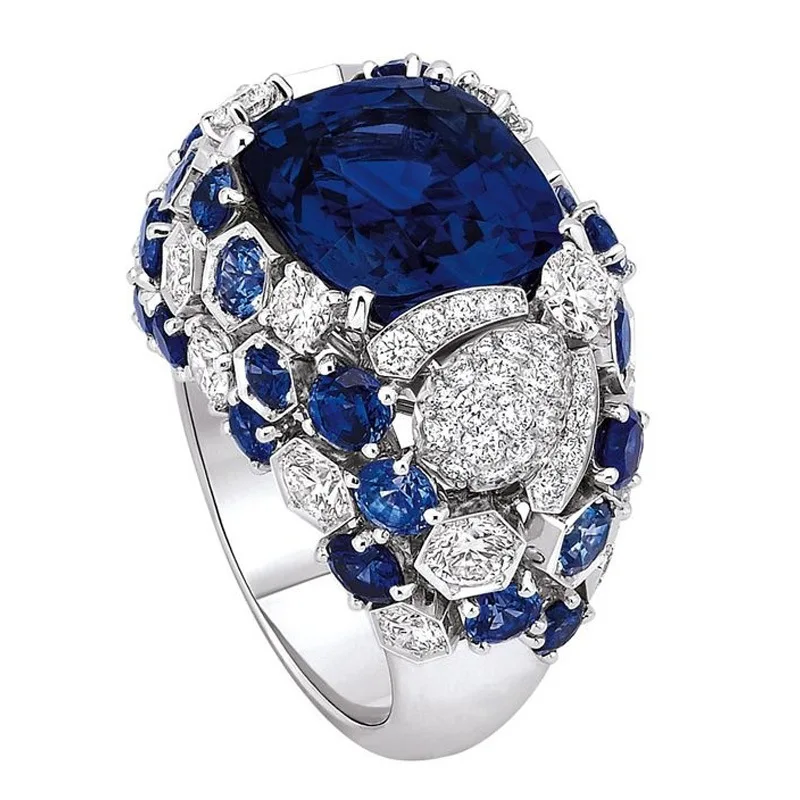 Винтажные королевские вечерние кольца с синим цирконием инкрустация темно-синий