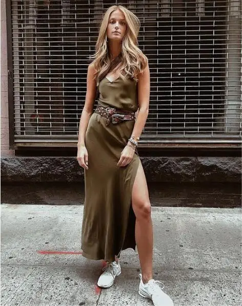 

Dress for Women InstaHot Sexy Satin V Neck Maxi Spaghetti Strap Sleeveless Backless Side Split 2021 Spring Lady Vestido Straight