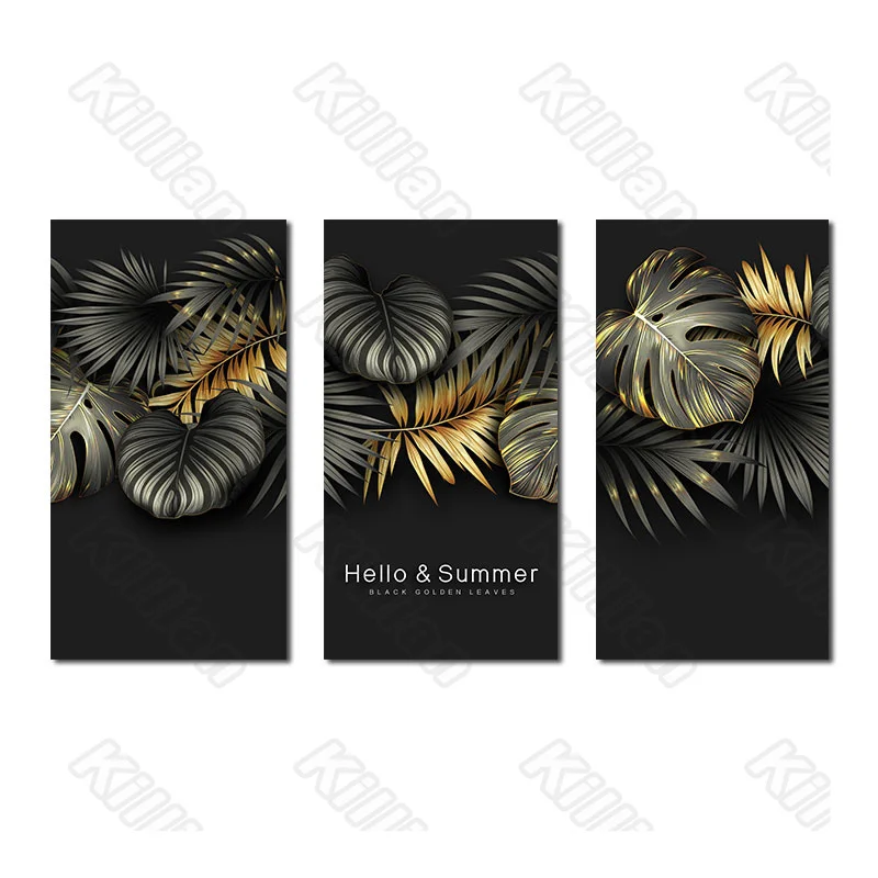 

Plant Style Black Golden Leaves Frameless Residential Bedroom Decoration Living Room Modern Pink Canvas Painting Hd Print Fresco