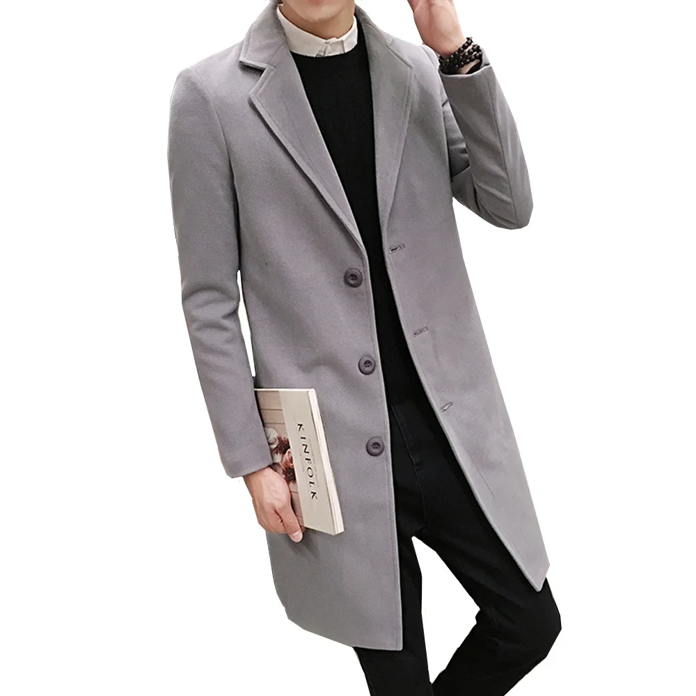 

2021 Autumn Winter New Fashion Boutique Solid Color Casual Business Men's Wool Trench Coat Male Long Woolen Jacket Windbreaker