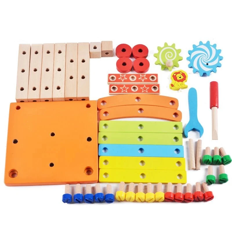 

Wooden Assembling Chair Montessori Toys Baby Educational Wood Toy Preschool Multifunctional Variety Nut Combination Chair Tool