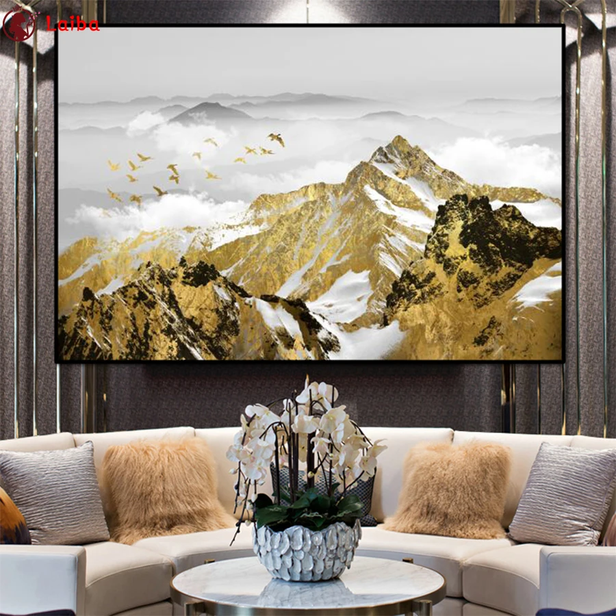 

diy Diamond Painting Abstract art, golden mountains, flying birds 5D diamond mosaic full square drill diamond embroidery