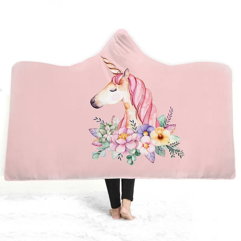 Новое одеяло с капюшоном в виде единорога для женщин детское двухтеплое