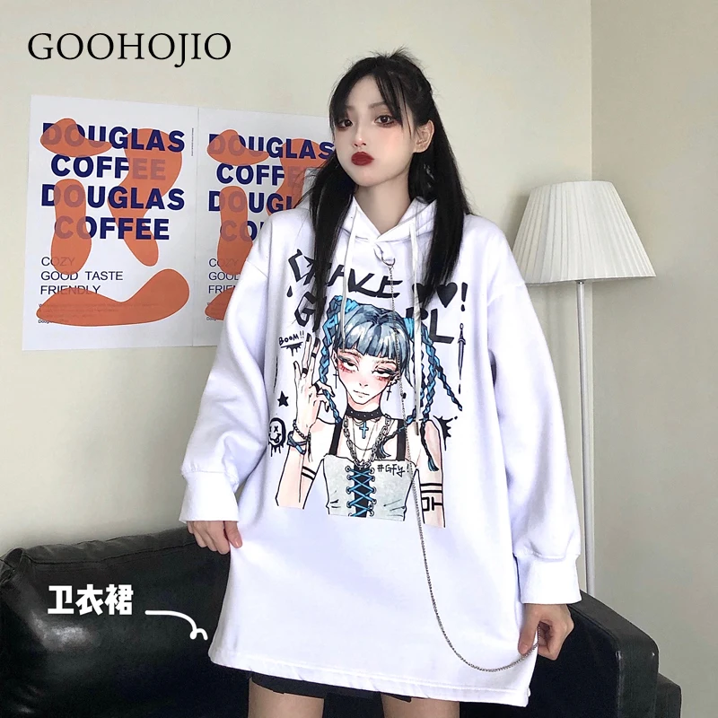

GOOHOJIO 2021 New Autumn and Winter Chic Hoodies Women Loose Fashionable Hoodie for Women Oversizd Sweater Dress Women Pullover